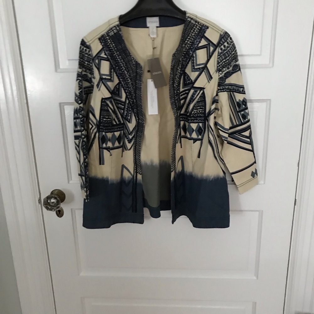 CHICO'S Artisan Aztec Sequin Jacket Top Size 2 (L/12) NWT